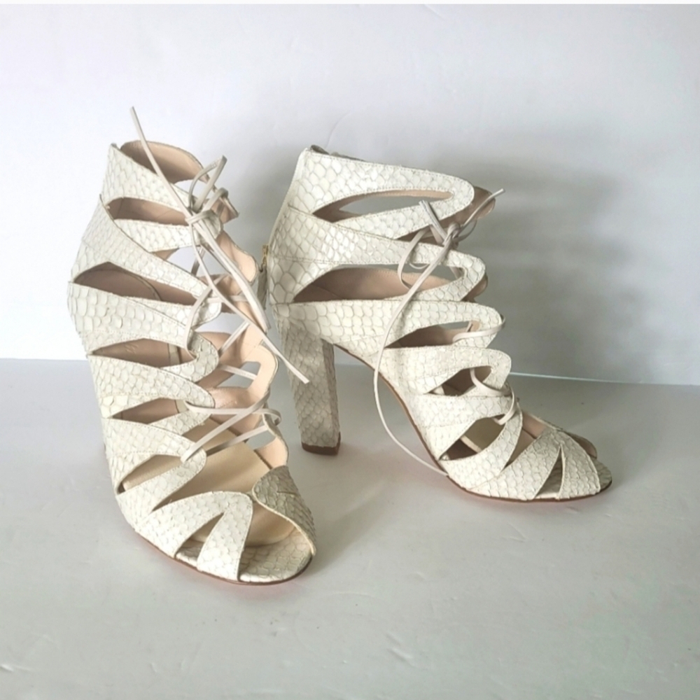 Delman shoes white snake genuine leather ankle strap heels size 8.5